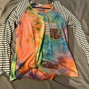 Tie-dye long sleeve stripped glitter shirt